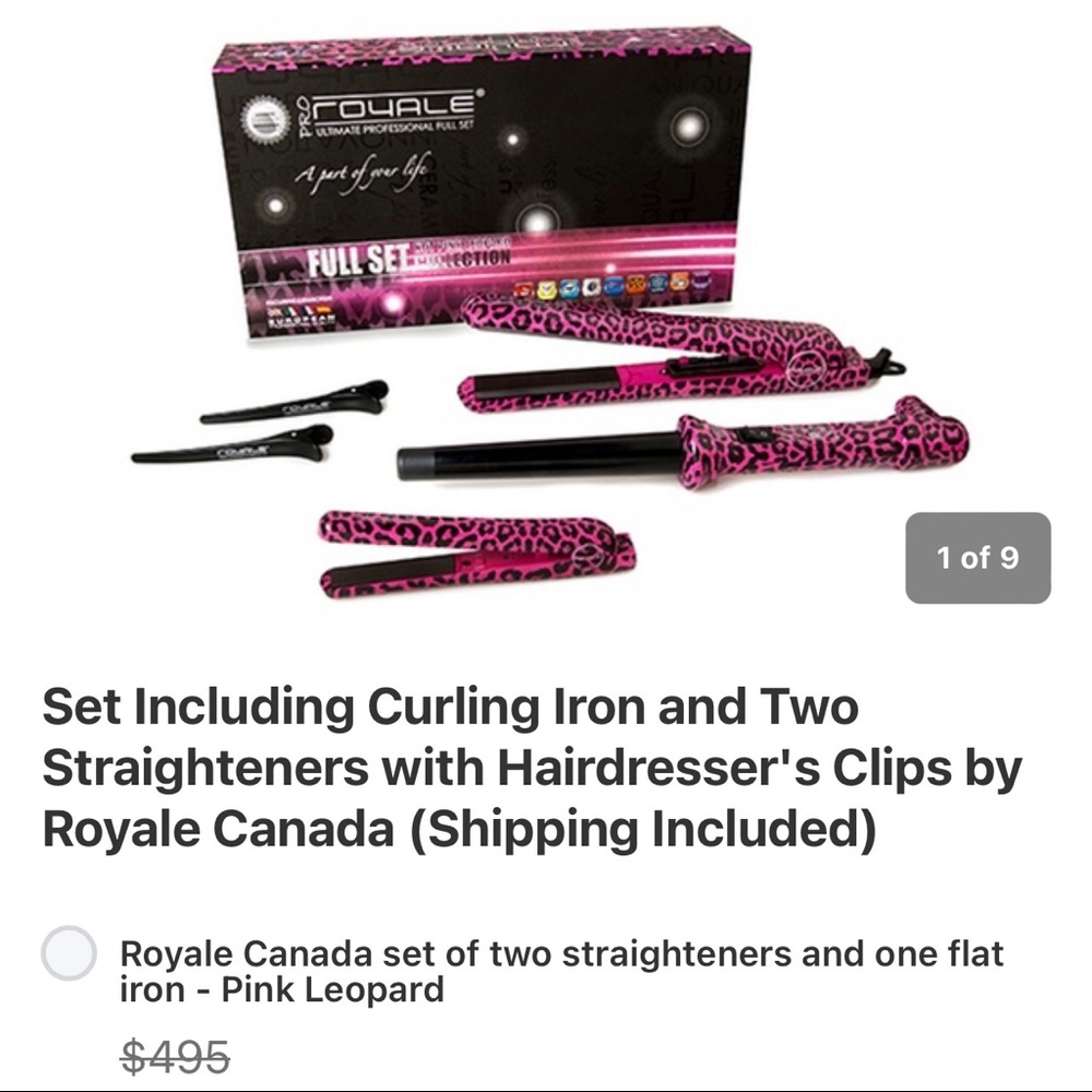 Pro Royal Professional hair curling iron/straightener hot pink leopard set NIB
